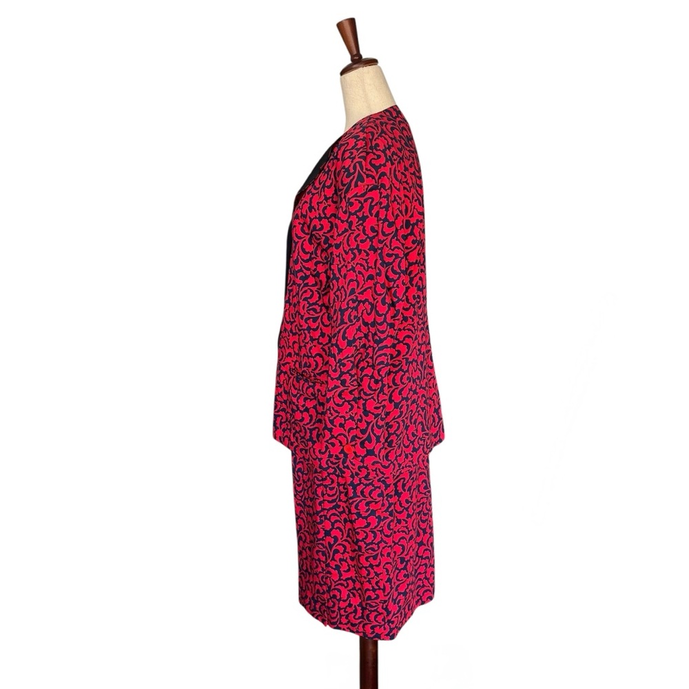 Vintage 80s Gianfranco Ferre Red and Blue Print Jacket Skirt Suit Set Large - Picture 9 of 14